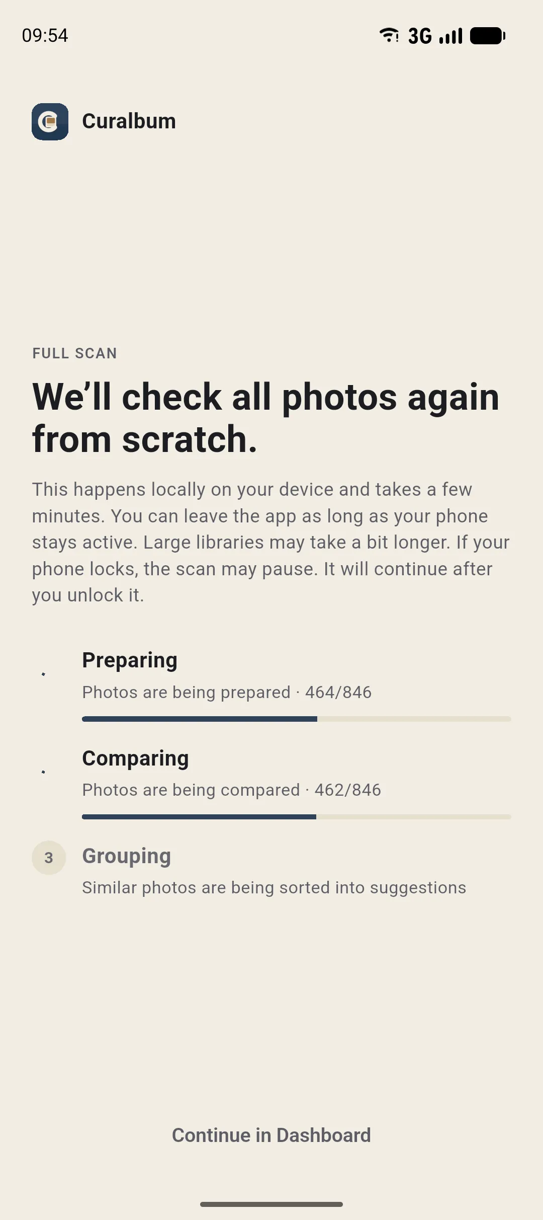 First scan in Curalbum: progress bar, everything directly on your phone